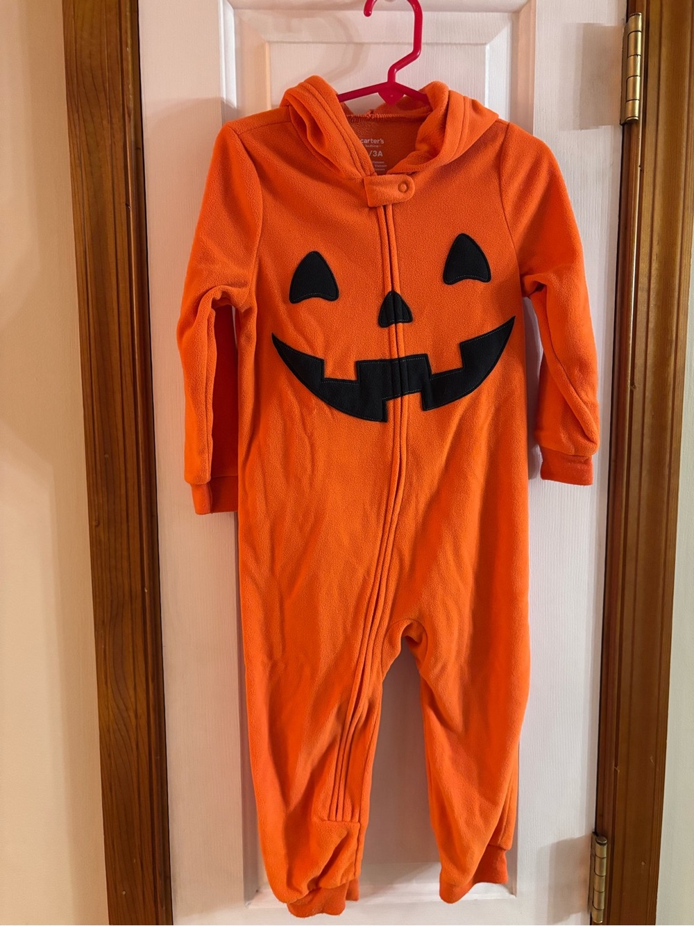 Carter’s Halloween Pumpkin Hooded Fleece Footed Zip One-Piece Pajamas 3T